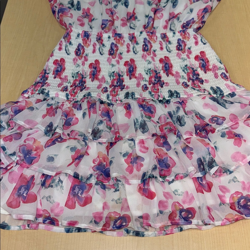 White Floral Dress with Pink and Purple Accents By Allison NY Size medium - Picture 15 of 16